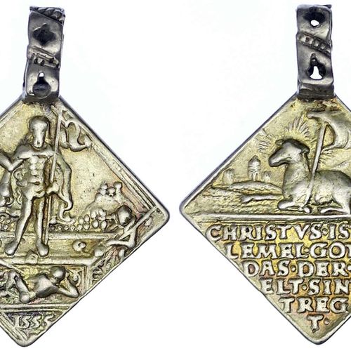 Null 德国古钱币和奖章 - 埃尔茨山脉 -- 
便携式银色悬崖1555年。 在复活节。基督/复活节的羊肉。32毫米。6,84克。几乎非常好，老式鎏金。
 多&hellip;