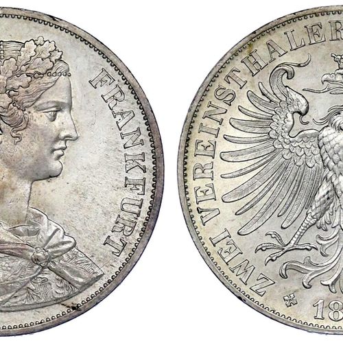 Altdeutsche Münzen und Medaillen Frankfurt-Stadt Club double thaler 1866. Mint/a&hellip;