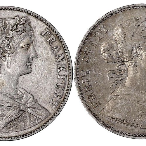 Altdeutsche Münzen und Medaillen Frankfurt-Stadt 2 X Vereinstaler : 1860 et 1862&hellip;