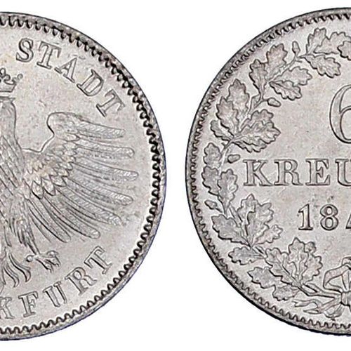 Altdeutsche Münzen und Medaillen Frankfurt-Stadt 6 Kreuzer 1841, brilliant uncir&hellip;