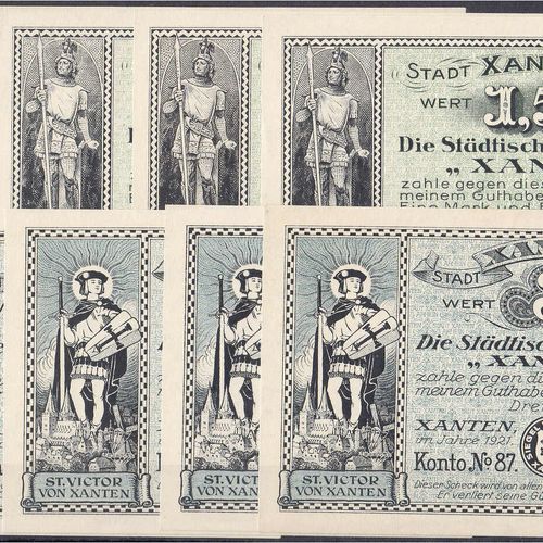 Banknoten Deutsches Notgeld und KGL Xanten (Rheinland) City: 8 different bills: &hellip;