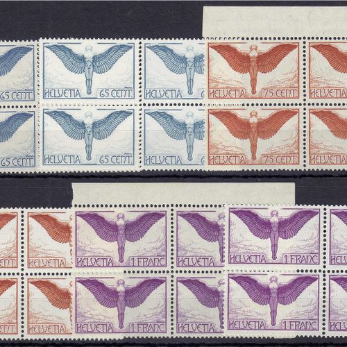 Briefmarken Ausland Schweiz 65 C. - 1 Fr. Ikarus 1924, mint set of four blocks, &hellip;