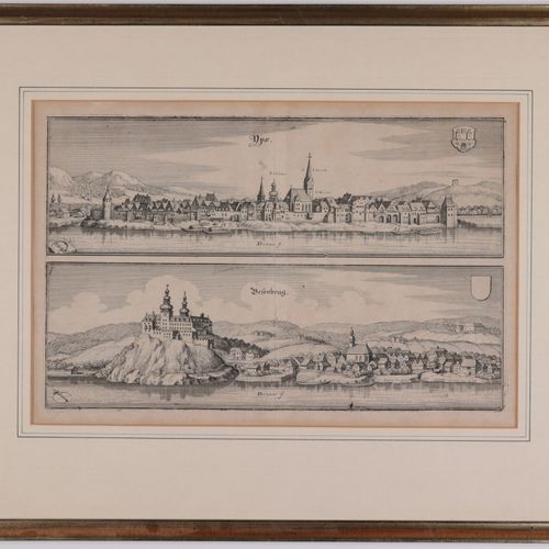 Persenbeug / Ybbs - Gesamtansicht "Ybbs"/"Persenbeug"，一张纸上的两张历史城镇图，由Matthäus Mer&hellip;