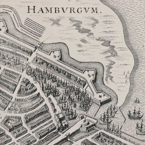 Hamburg - Vogelschauplan "HAMBVRGVM", vue historique d'ensemble à vol d'oiseau, &hellip;