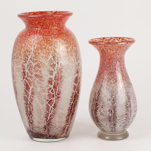 WMF - Vasen vers 1930/1940, WMF, Geislingen, 2 pièces, vases Ikora, verre incolo&hellip;