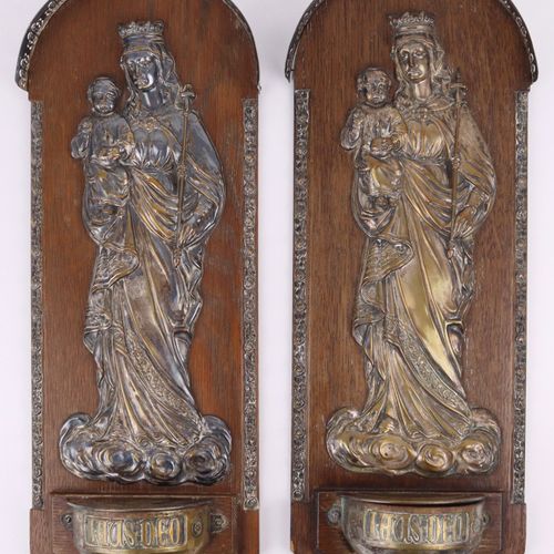 Weihwasserbecken c. 1900, 2 piezas, madera, chapado, metal, vers., para colgar e&hellip;