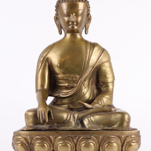 Buddha - Figur Bronze, Bouddha assis sur un socle en lotus avec le geste d'invoc&hellip;