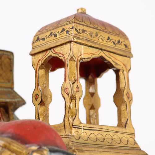 Holzfiguren - Elefanten 3 pièces, peintes en couleur et en or, avec palanquin ou&hellip;