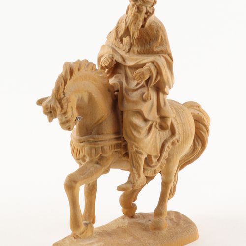 Krippenfigur 木质，天然，全塑雕，"马背上的梅尔基奥国王"，木雕Lepi无标记，来自Rupert Nativity系列，骑手可拆卸损坏：马的一只耳朵&hellip;