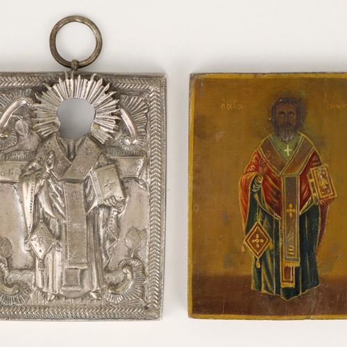 Ikone Russia, San Nicola, legno, tempera su fondo di gesso, figura intera con li&hellip;