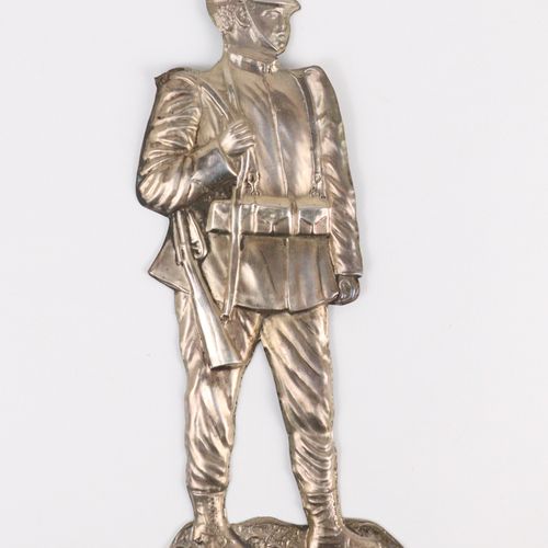 Votivgabe Soldier, sheet metal, silver plated, age-marked, h 25 cm