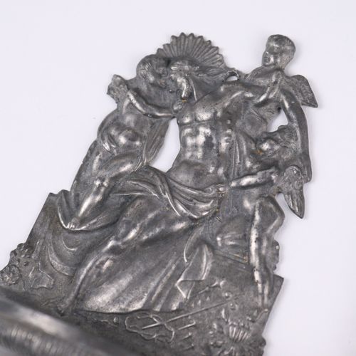 Weihwasserbehälter 4 pieces, pewter, with crucifix, Madonna, resurrection, IHS, &hellip;