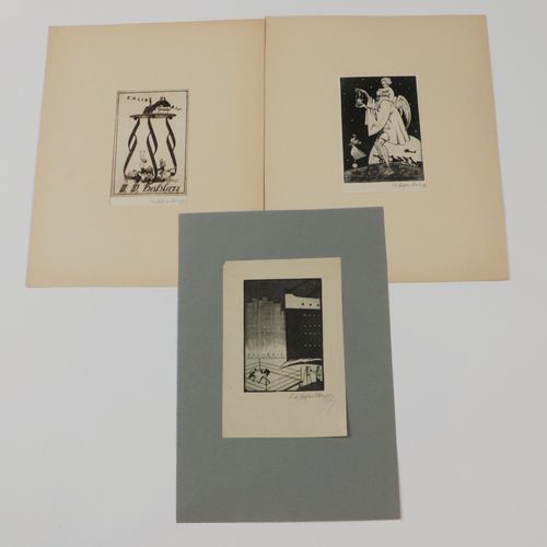 Walter Helfenbein - Ex libris Art Nouveau, 2 p., combat de boxe et classe ouvriè&hellip;