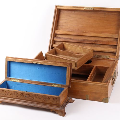 Schatullen 2 pieces, wood, 1x traveler's writing box, brass applications, rectan&hellip;