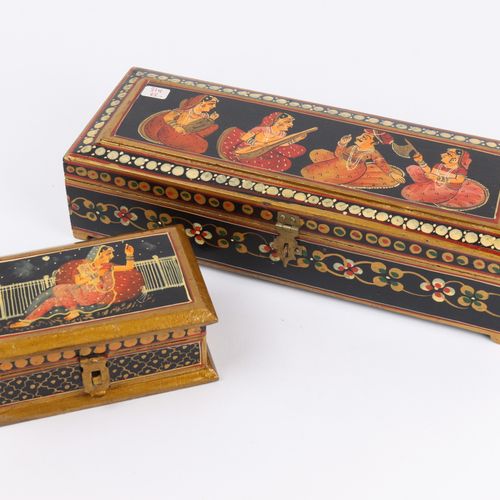 Schatullen Inde, bois, peint en couleur et en or, rectangulaire, sur chaque couv&hellip;