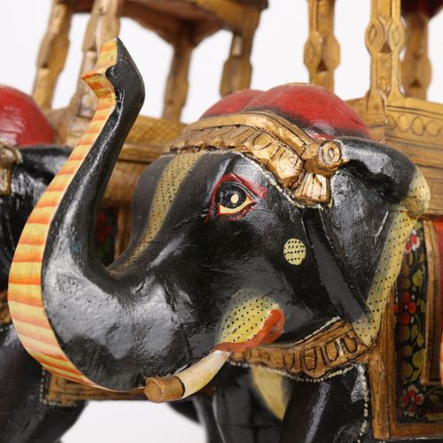 Holzfiguren - Elefanten 3 pièces, peintes en couleur et en or, avec palanquin ou&hellip;
