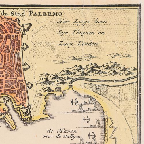 Palermo - Karte "de Haven en Stad PALERMO aen de Noord Cust van I. SICILIA", gra&hellip;