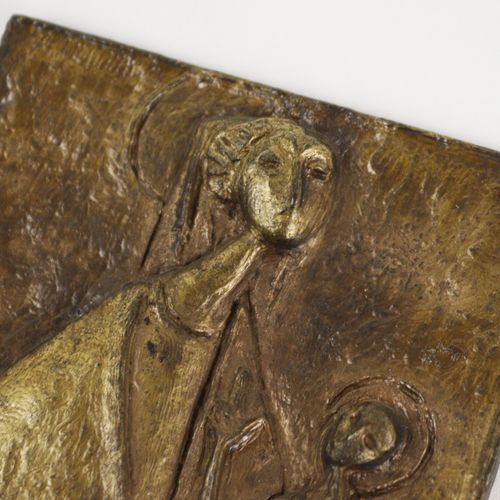 Bronzerelief Bronzo, forma rettangolare, Maria stilizzata con bambino in rilievo&hellip;