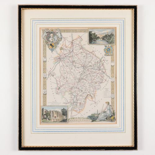 Warwickshire - Karte "Warwickshire", coloriage à la main. Gravure sur acier du c&hellip;