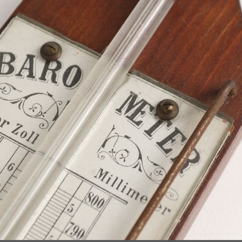 Barometer/Wetterstation around 1900, 2 pieces, wooden body, 1 bar barometer, mer&hellip;