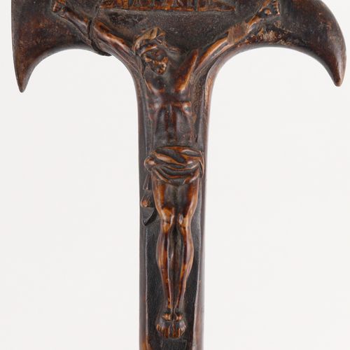 Spazierstock 木质，雕刻，有十字架，破损，修复，年代不详，长约88厘米