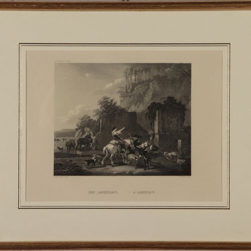 Landschaftsstück - French, W. Réf. "Eine Landschaft", m. Figurenstaffage u. Vieh&hellip;