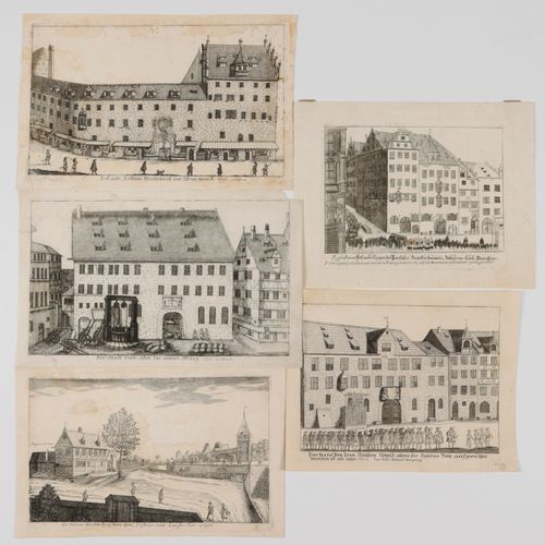 Nürnberg - Ansichten 5 pièces, divers. Bâtiments et vues de Nuremberg, gravures &hellip;