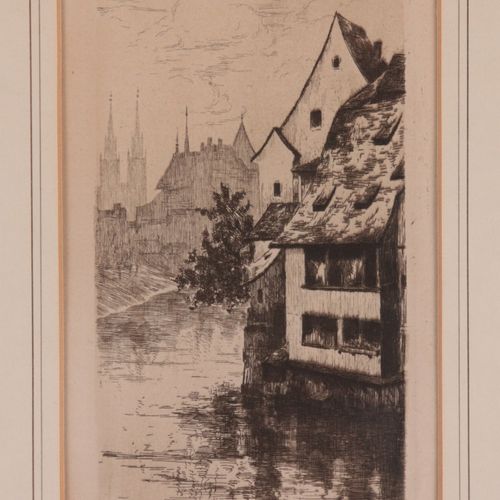 Nürnberg - Ansichten 3 pcs., divers. Vues de Nuremberg, gravures, 1x Gasse m. La&hellip;
