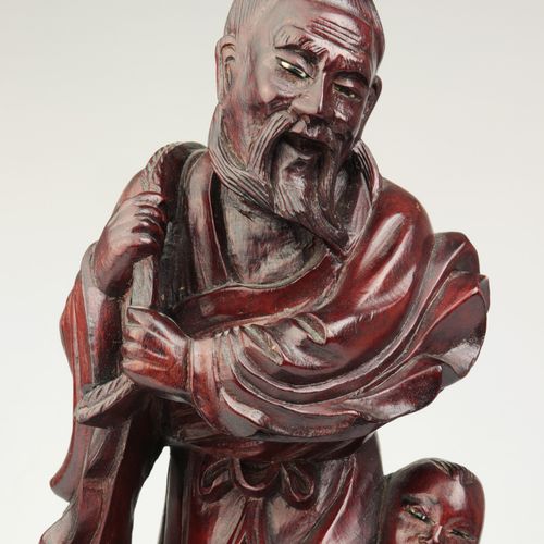 Holzfigur - China 20e siècle, sculpture en bois entièrement plastique, bois dur,&hellip;