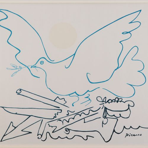 Picasso, Pablo "Colombe de la paix", imprimé d'après Picasso, décoloré, env. 53 &hellip;