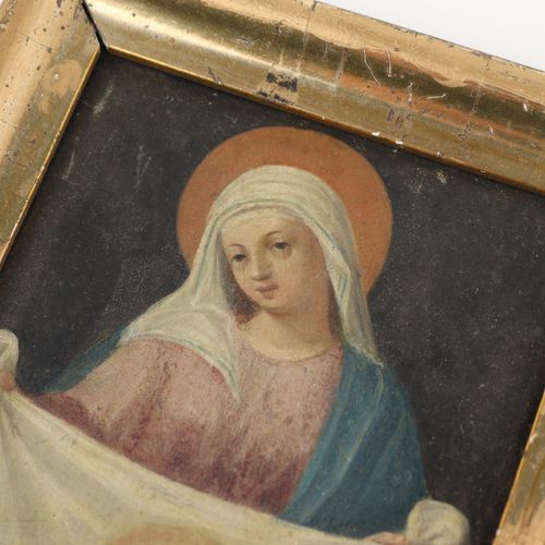 Miniatur 约1900年，铜板，油彩，绘有带裹尸布的圣维罗尼卡，鎏金木框，有划痕，最佳，约12×9厘米