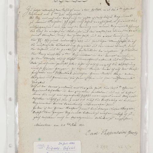 Dokument 19.Jh. Recto, ordre de brigade signé par le général Carl Pappenheim, Mu&hellip;