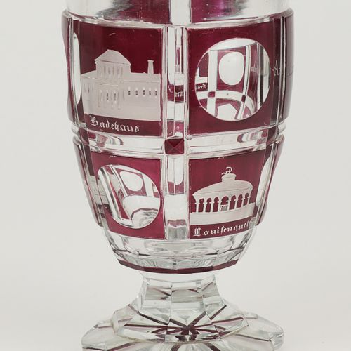 Bäderglas 19e s., verre de cristal incolore, pied à plusieurs passages, petit bo&hellip;
