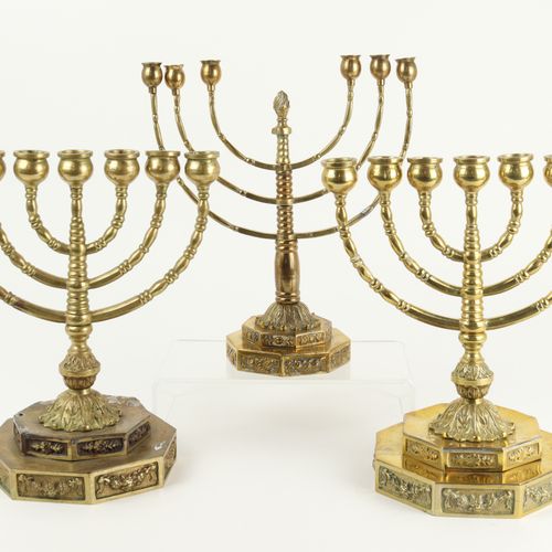 Menora - Leuchter 3 pieces, six- and seven-branched candlesticks in tree form, o&hellip;