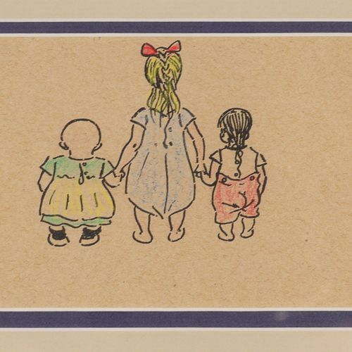 ZILLE, Heinrich "Trois enfants de dos", coloriage à la main. Lithographie, 1924,&hellip;