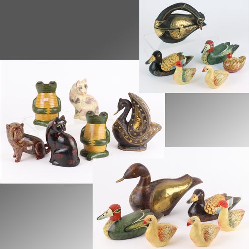 Holzfiguren - Konvolut 18 pcs., divers. Figurines d'animaux, grenouille, chat, c&hellip;