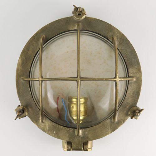 Schiffslampe round wall lamp, heavy cast metal, gold colored, glass dome, inside&hellip;