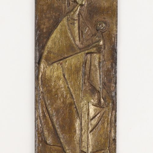 Bronzerelief Bronze, rectangular form, stylized Mary with child in relief, Rs 'Y&hellip;