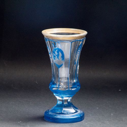 Null 
Foot cup 
 Colorless glass cut, with blue etching. Round foot, short stem,&hellip;