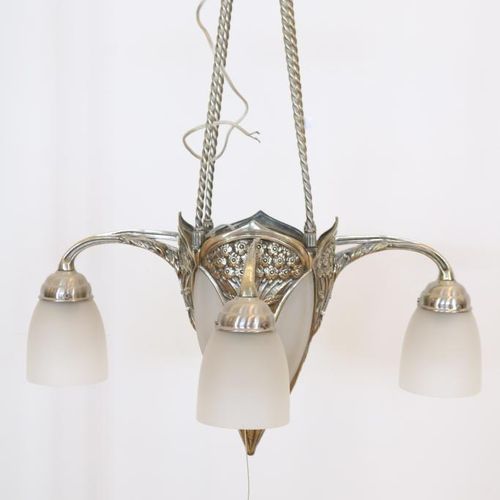 Verzilv. Bronzen 5-licht Art Deco lamp Lustre Art Déco à 5 lumières en bronze ar&hellip;