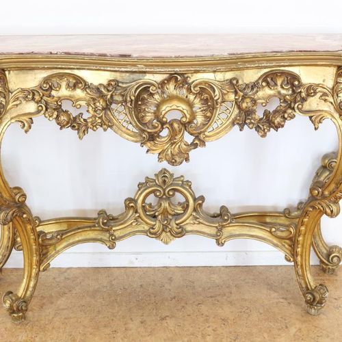 Verguld Louis XV-stijl console tafel Console de style Louis XV dorée, plateau en&hellip;