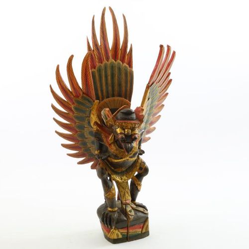 Polychroom houten sculptuur van Garuda Polychrome Holzskulptur des Garuda, Bali &hellip;