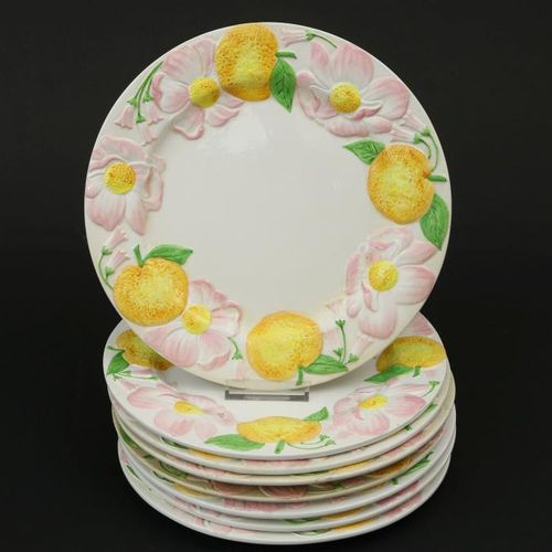 Italiaans keramiek fruit Nove Majolica 意大利陶器服务，Nova Mojolica，装饰有彩色水果，5个餐盘，9个早餐盘和&hellip;