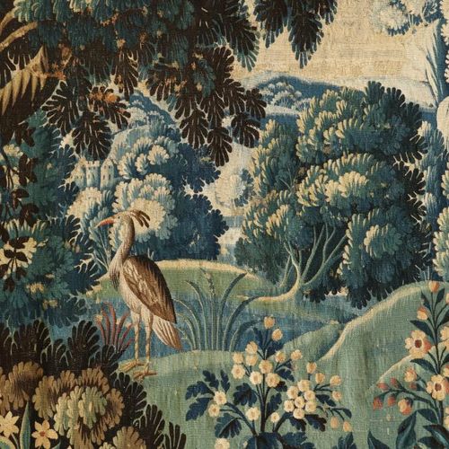 Verdure wandkleed, Vlaams 17e eeuw Flämischer Wandteppich aus Wolle und Seide, E&hellip;