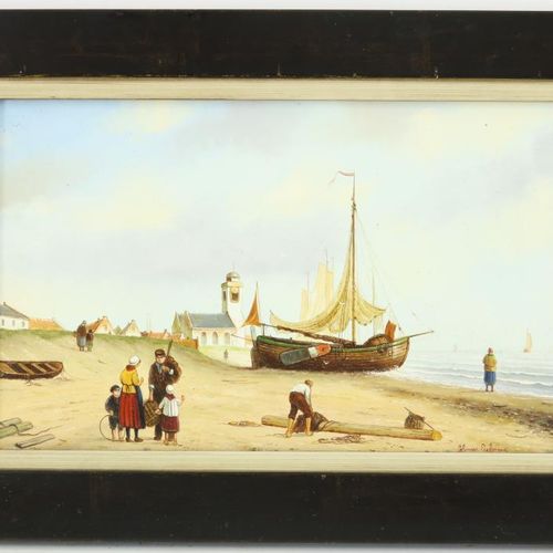 Eerdmans, Johannes. Visserboten EERDMANS JOHANNES (1950年)，背面有签名，海滩景观，面板23 x 29 c&hellip;