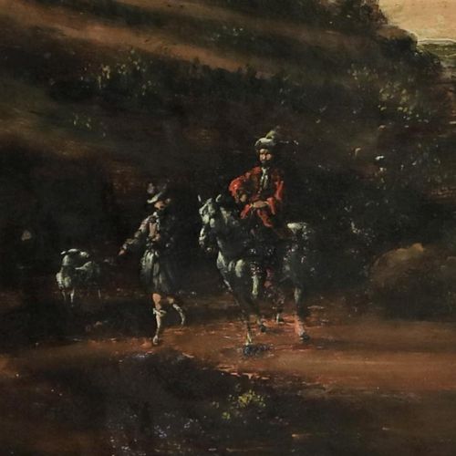 Onbekend, reizigers bij ruïne, paneel Ignoto, XVIII secolo, Viaggiatori in un pa&hellip;