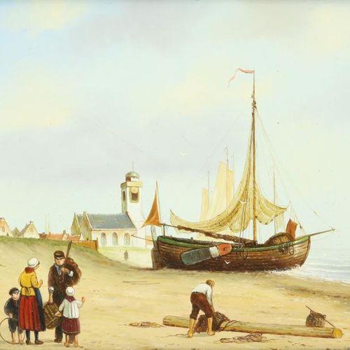 Eerdmans, Johannes. Visserboten EERDMANS JOHANNES (1950年)，背面有签名，海滩景观，面板23 x 29 c&hellip;