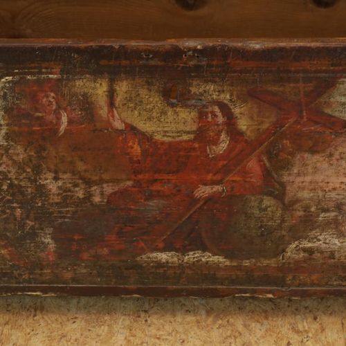 Vurenhouten beschilderde dekselkist Coffre en bois de pin à décor peint d'un Chr&hellip;