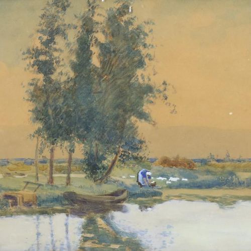 Aquarel Anton Smeerdijk, vrouw doet was SMEERDIJK ANTON (1885-1965), sig. En bas&hellip;