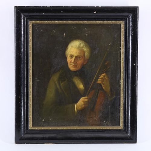 Portret man met viool schilderij. Inconnu, Portrait d'homme avec violon, 18ème. &hellip;